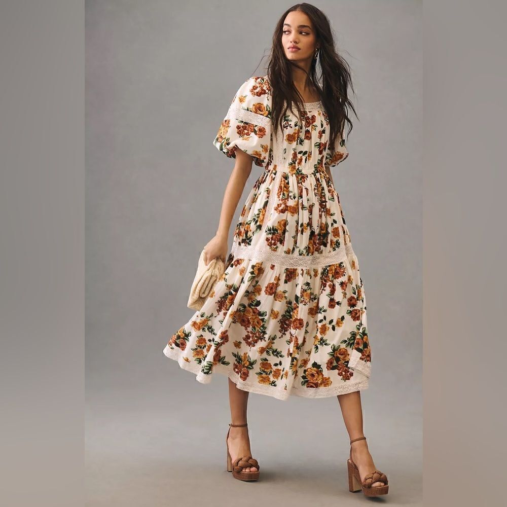 Anthropologie Mille Tiered Square-Neck Dress/ size S